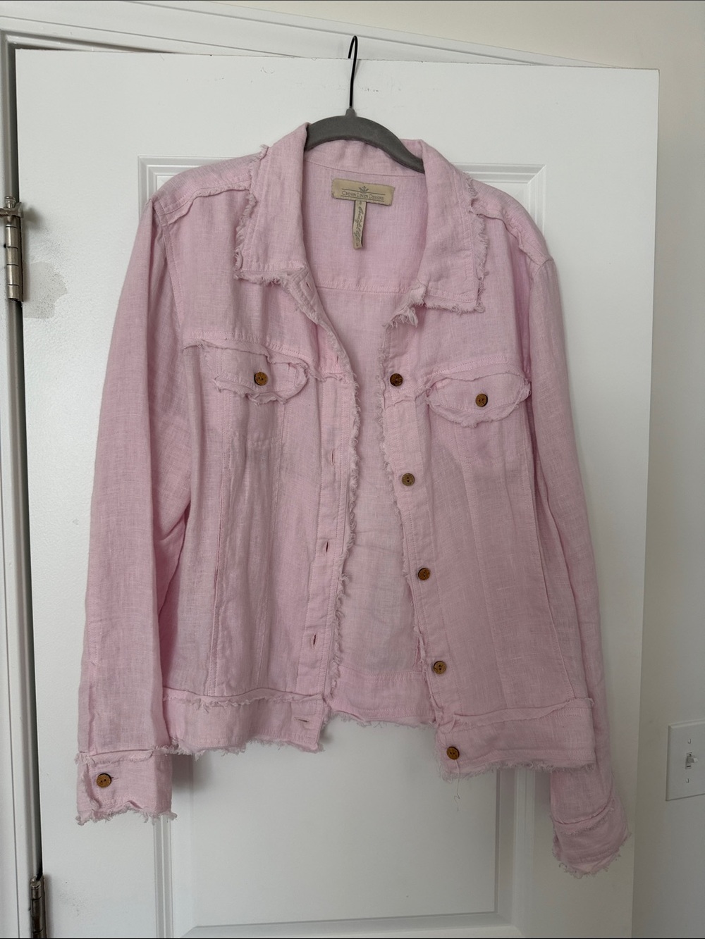 Women's Light Pink Frayed Hem Jean Jacket